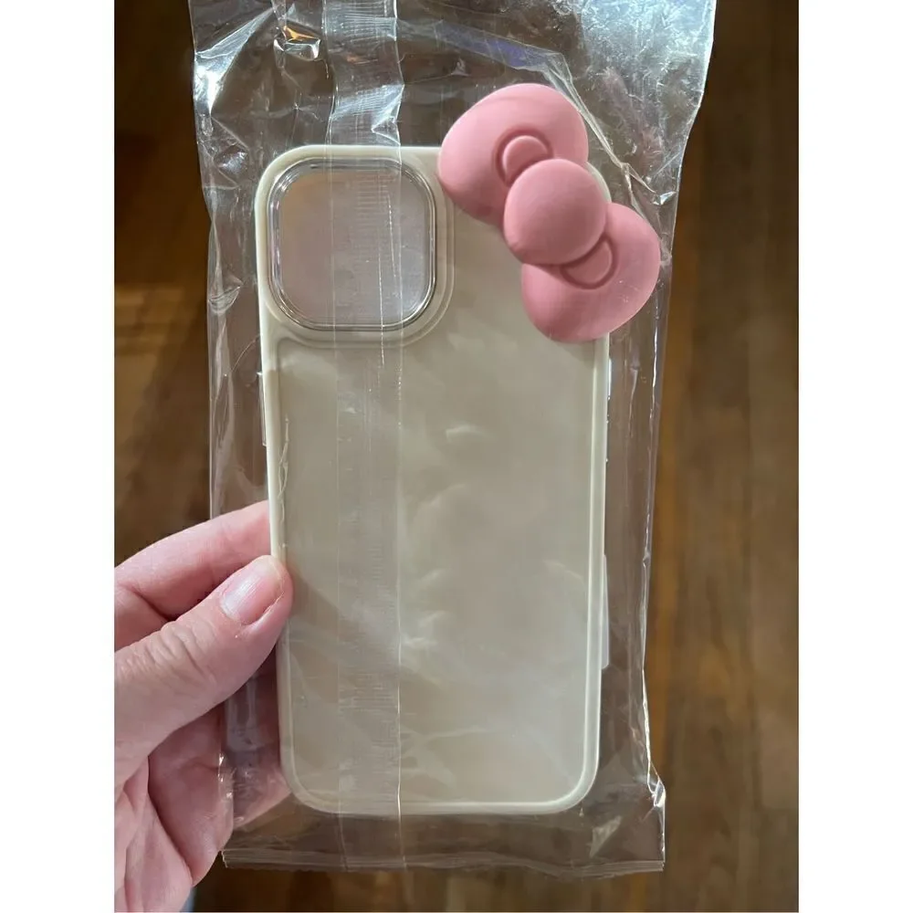 Hello Kitty Silicone Phone Case Crem with Pink Bow